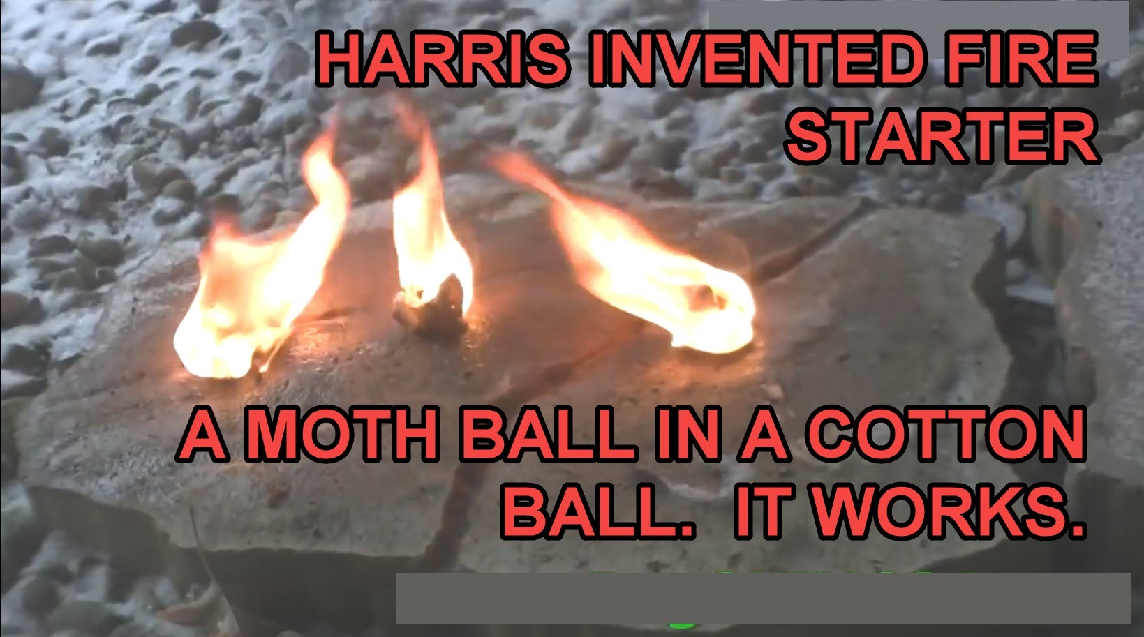 steven harris mothball cotton ball fire starter in wet, cold weather